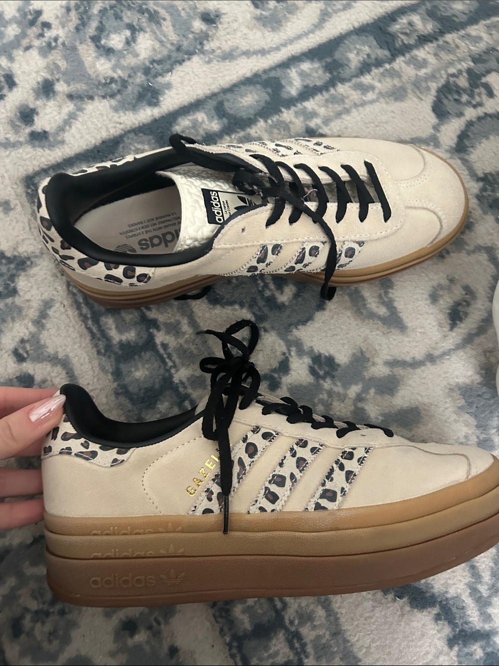 adidas Cream Gazelle Platform Sneakers with Leopard Print and Gum Sole